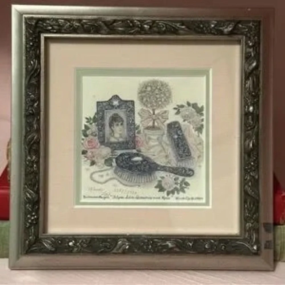 Framed Floral Heart Artwork in Silver and Pink